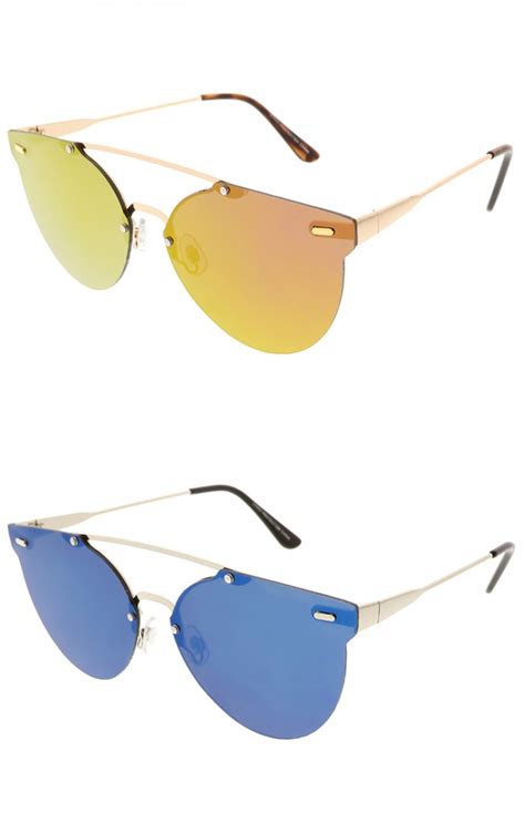 crossbar round rimless sunglasses